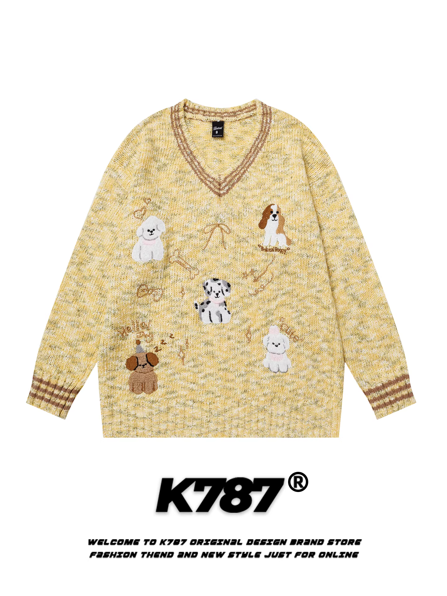 Áo len dệt kim cổ chữ V kiểu Mỹ cổ điển K787 dành cho nam và nữ, áo len dáng rộng phong cách đại học, áo len thường ngày