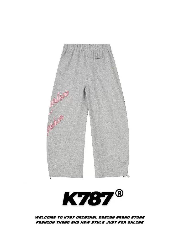 Quần thể thao unisex K787 kiểu Mỹ cổ điển, in chữ bên, dáng rộng, cạp cao, phong cách đường phố, khiêu vũ.