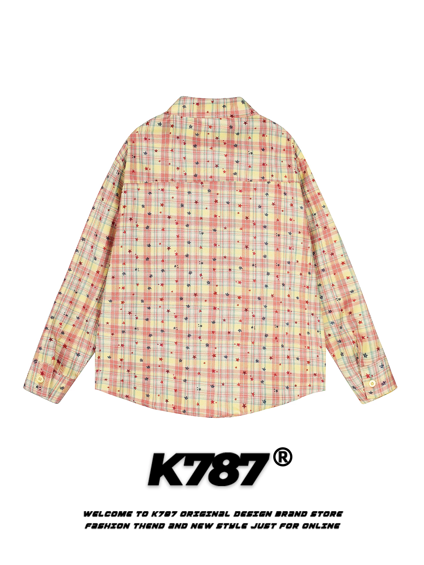 K787 Mỹ retro vui nhộn thêu chó kẻ sọc dài tay áo sơ mi unisex lười biếng phong cách áo sơ mi dáng rộng áo khoác mùa thu