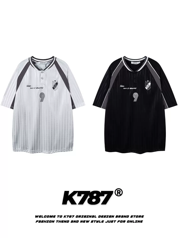 K787 Áo thun thể thao ngắn tay raglan cổ điển kiểu Mỹ dành cho nam và nữ, áo jersey blokecore, áo thun cặp đôi phong cách đại học