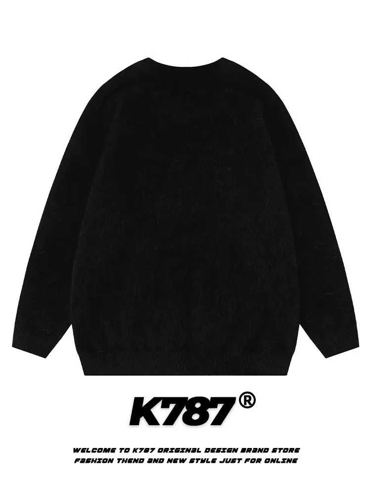 K787 Áo len dệt kim mohair phong cách cổ điển kiểu Mỹ dành cho nam và nữ, áo len thêu cây thông Noel mùa đông dành cho cặp đôi