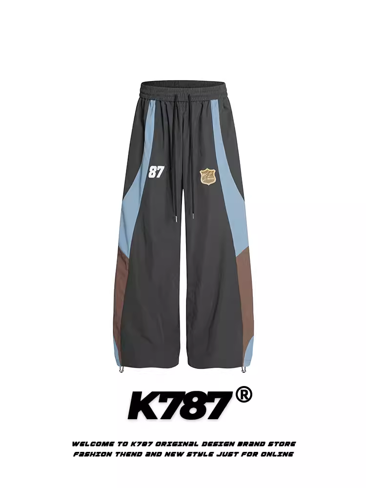 K787 Quần thường ngày phối màu theo phong cách retro của Mỹ dành cho nam và nữ, quần thể thao khiêu vũ đường phố lưng cao dáng rộng đa năng quần ống rộng ống thẳng