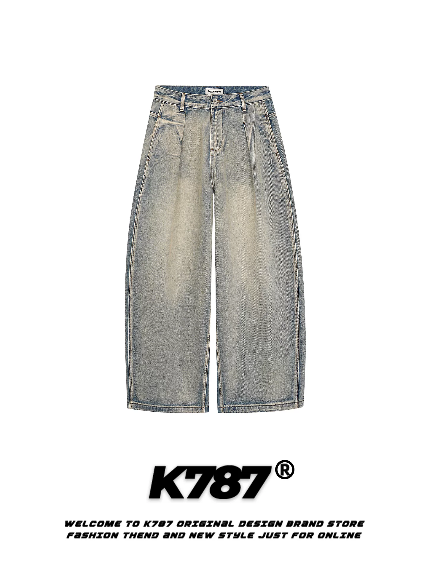 Quần jeans K787 kiểu Mỹ cổ điển, phai màu, dành cho nam và nữ, dáng rộng, tôn dáng, cạp cao, quần ống rộng kiểu scimitar, phong cách thường ngày