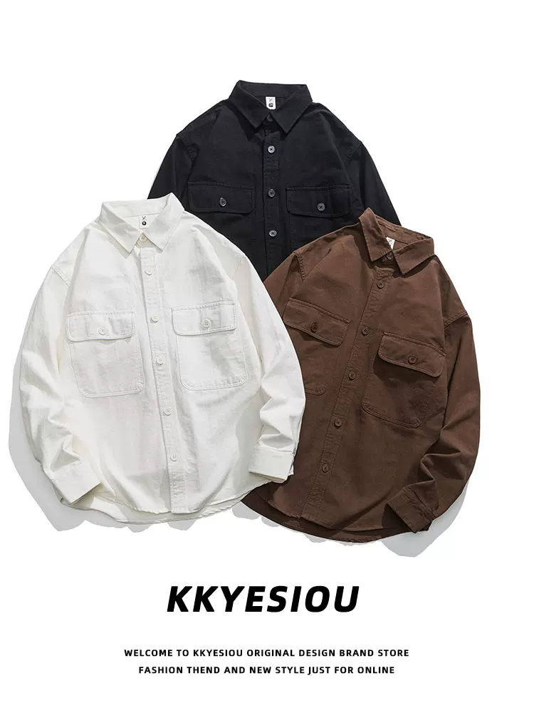 Áo sơ mi dài tay phong cách retro Mỹ của thương hiệu KKyesiou Melard, kiểu dáng unisex, cổ điển, dành cho cặp đôi, mùa xuân.