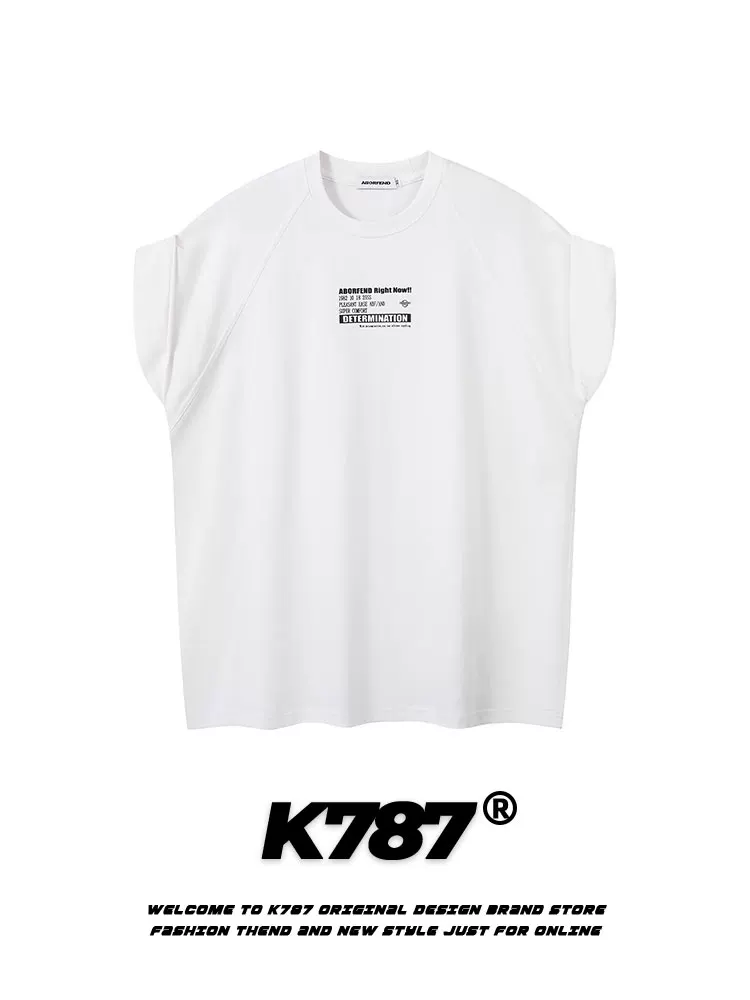 K787 Áo vest in chữ cổ điển kiểu Mỹ unisex thể thao đa năng áo lót không tay áo thun rộng rãi đa năng