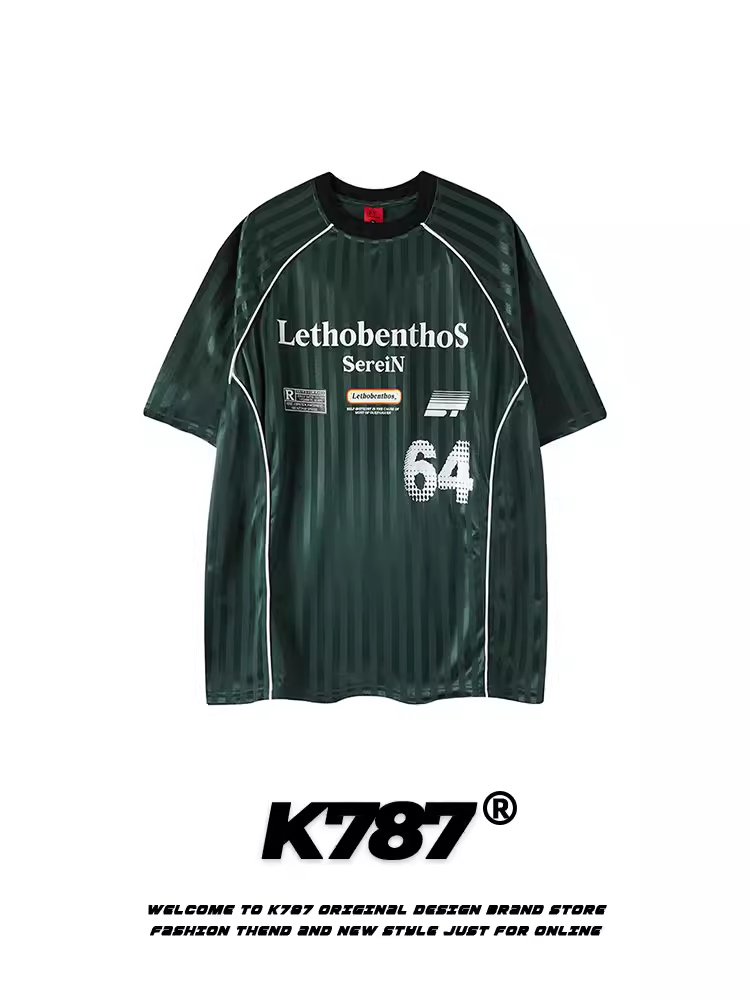 K787 Áo thun ngắn tay sọc retro blokecore của Mỹ dành cho nam và nữ áo thể thao oversize áo thun cặp đôi