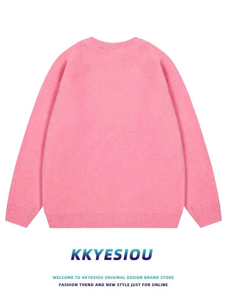 Áo len dệt kim màu hồng phong cách retro Mỹ, unisex, kiểu Nhật Bản, in hình Hello Kitty, phong cách dopamine.