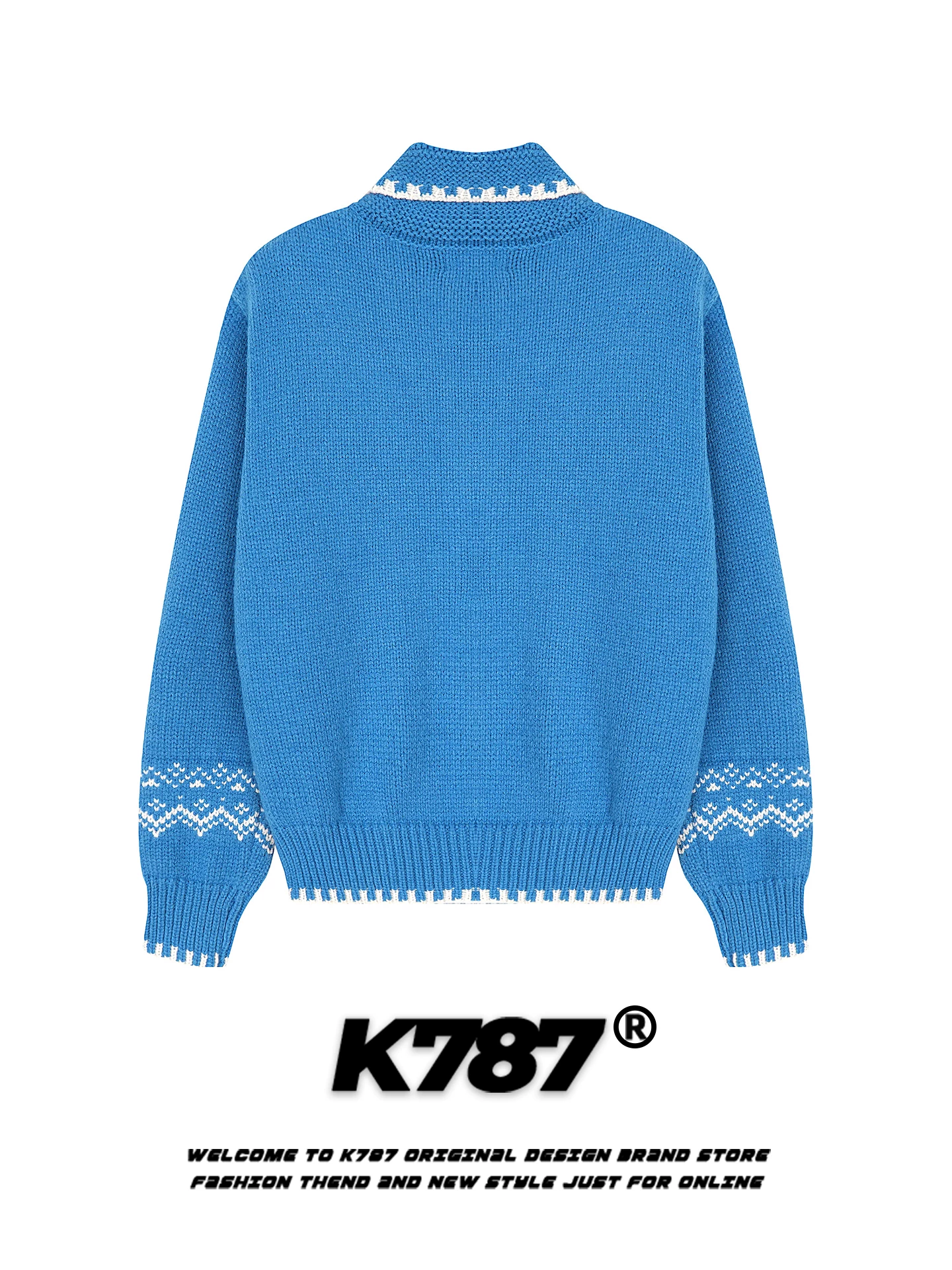 Áo len cổ trụ dệt jacquard kiểu Mỹ cổ điển K787 dành cho nữ, phong cách mùa thu đông, kiểu dáng thoải mái, áo khoác len đôi ấm áp