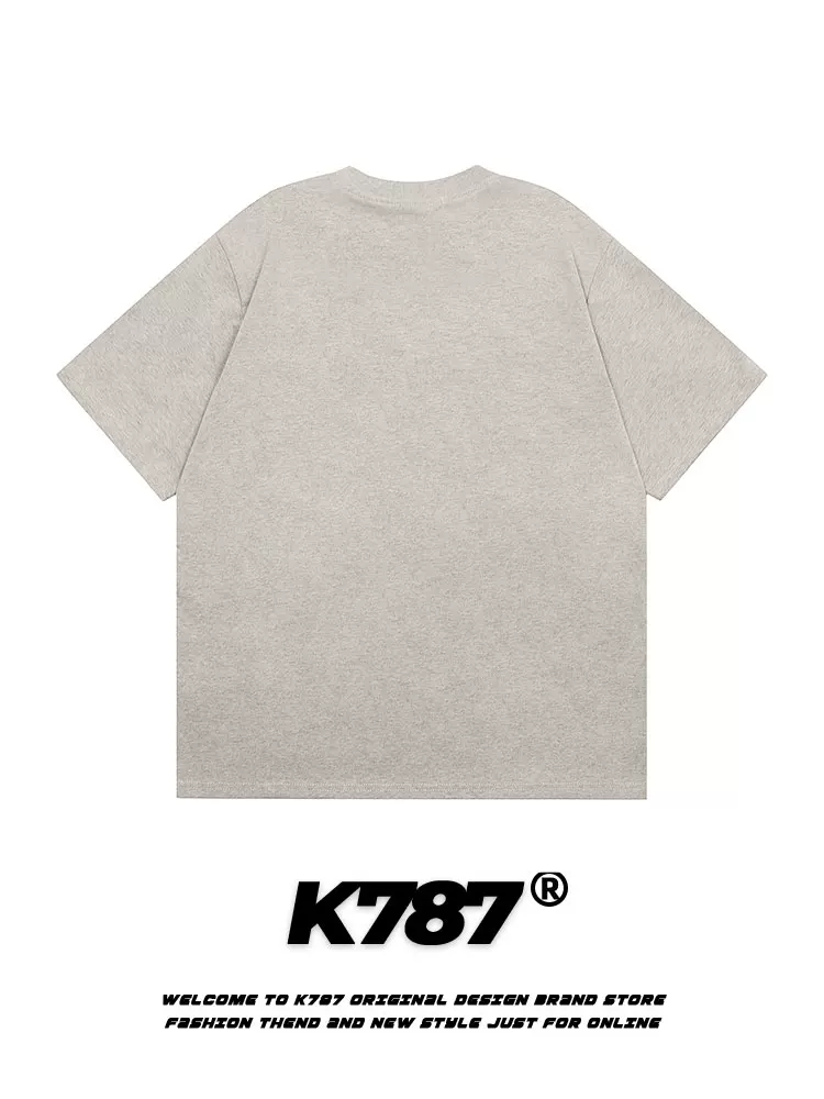 K787 Áo thun ngắn tay in chữ phong cách retro Mỹ dành cho nam và nữ, áo chui đầu, dáng rộng, đa năng, áo cặp thể thao.