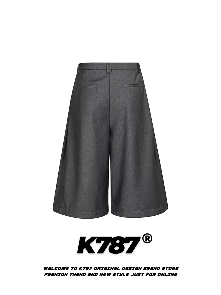 Quần short ống rộng xếp ly kiểu Mỹ cổ điển K787, dáng rộng, chất liệu mềm mại, unisex, kiểu dáng thẳng, mặc thường ngày