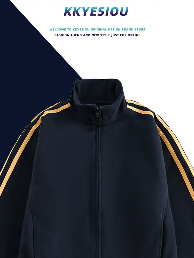 Áo khoác cardigan ba sọc thể thao phong cách retro Mỹ của KKyesiou, kiểu dáng unisex, size lớn, dành cho cặp đôi