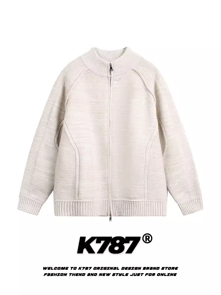 Áo len cổ tròn kiểu dáng retro Mỹ K787, phối màu ghép mảnh, dành cho nam và nữ, phong cách đơn giản, thoải mái, dáng rộng, chất liệu dệt kim.