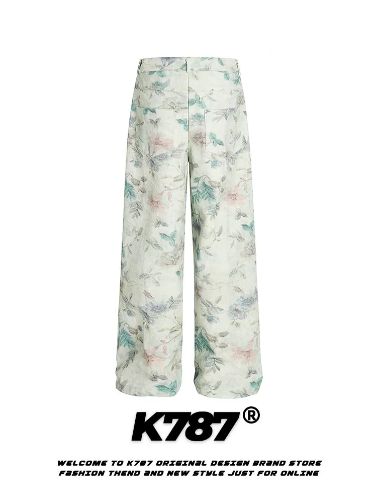 K787 Quần kiểu Mỹ cổ điển theo xu hướng quốc gia quần âu nghệ thuật unisex đa năng phong cách đường phố lười biếng hip-hop quần ống rộng thẳng