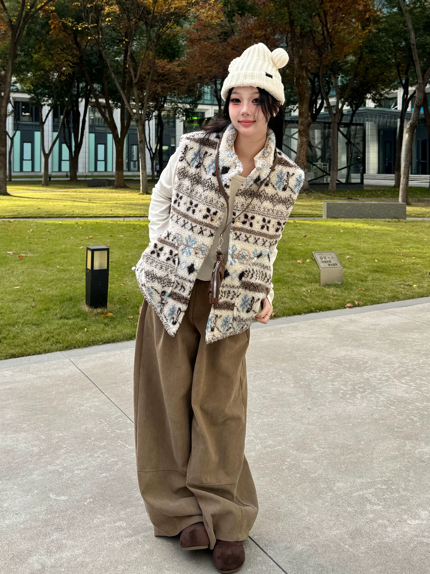 Áo vest K787 kiểu Mỹ cổ điển Fair Isle có thể mặc hai mặt dành cho nam và nữ, phối màu, dày dặn, ấm áp, họa tiết bông tuyết chó, thích hợp cho mùa đông.