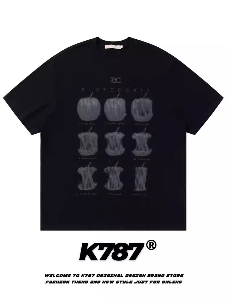 K787 Áo thun ngắn tay phong cách retro vui nhộn kiểu Mỹ kiểu dáng lười biếng unisex oversize đa năng ins áo đôi