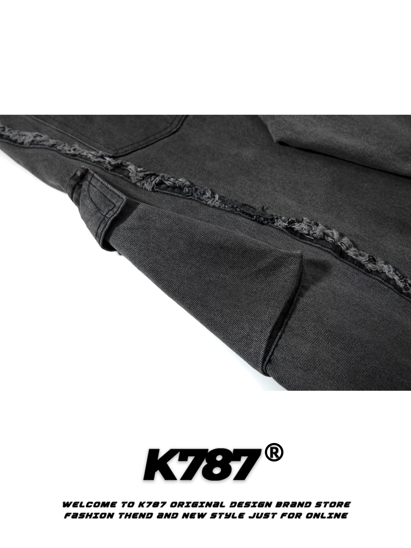 Quần jeans K787 kiểu Mỹ cổ điển, rách tua rua, dáng rộng unisex, xu hướng quốc dân, thiết kế phá cách, nhiều túi, ống rộng