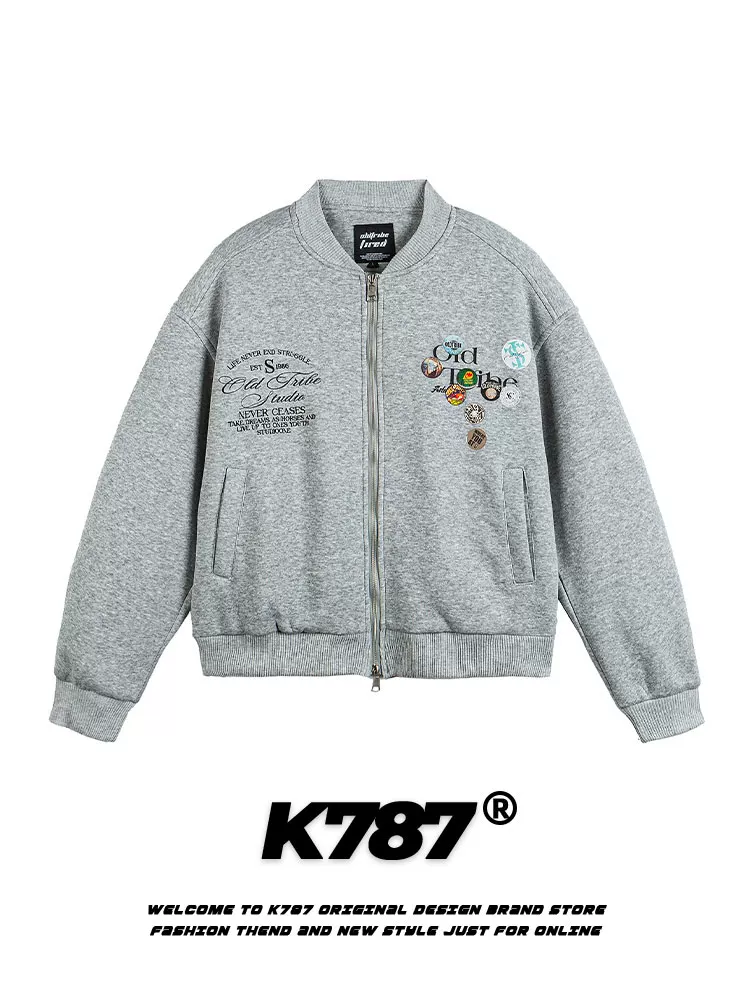 K787 Áo khoác bóng chày in hình phong cách đại học cổ điển của Mỹ unisex hợp thời trang thương hiệu áo khoác ngắn thông thường dành cho cặp đôi