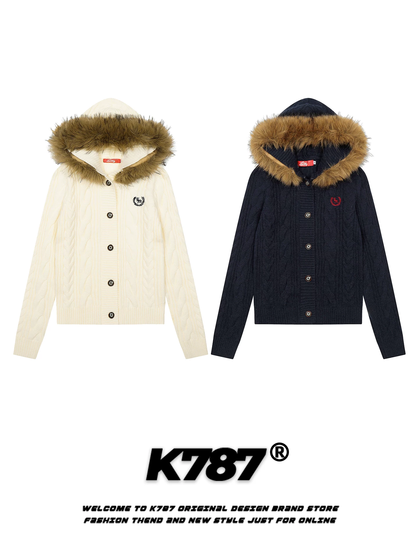 Áo khoác cardigan dệt kim có mũ trùm đầu phong cách retro Mỹ K787 dành cho nữ, áo khoác ngắn có mũ trùm đầu phong cách retro, phong cách và sành điệu, ấm áp và trẻ trung.