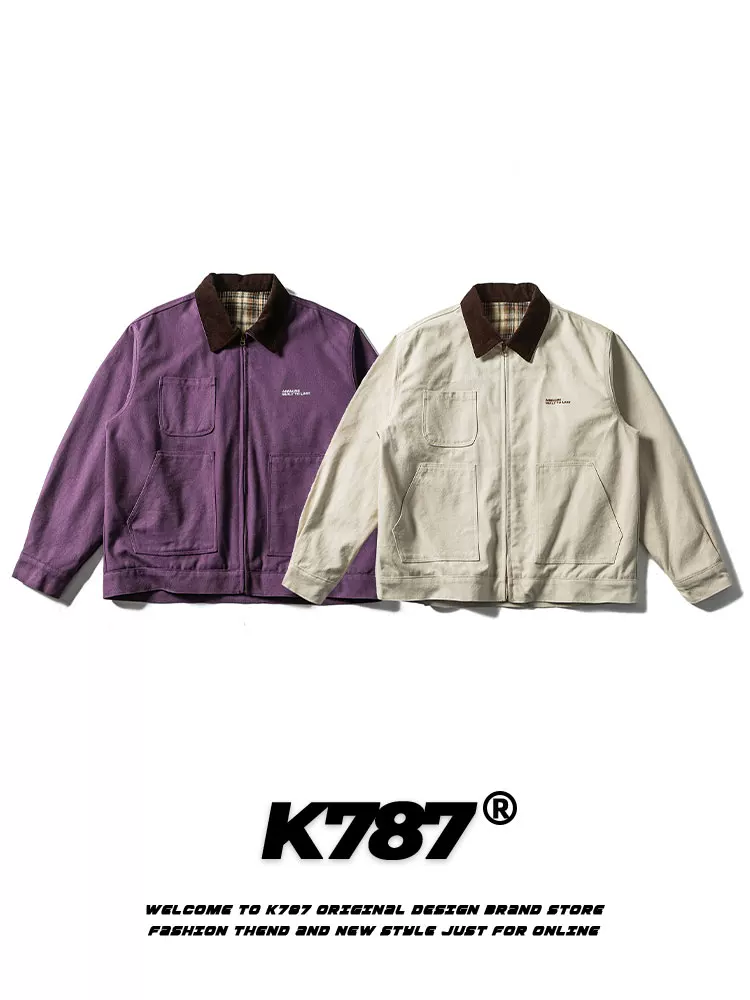 Áo khoác kiểu dáng cổ điển Mỹ K787, phối màu theo phong cách nhà kho, unisex, thời thượng, thương hiệu cleanfit, nhiều túi, kiểu áo khoác công nhân.