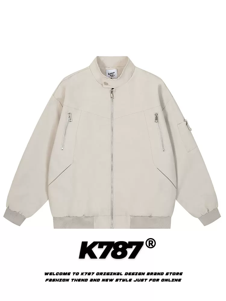 Áo khoác phi công màu trơn cổ điển kiểu Mỹ K787, unisex, dáng rộng, đa năng, phong cách vintage, thích hợp làm áo khoác công sở.
