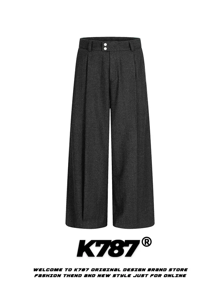 Quần âu dáng rộng unisex K787 phong cách retro Mỹ, chất liệu mềm mại, cạp cao, dáng thẳng, rộng thùng thình.