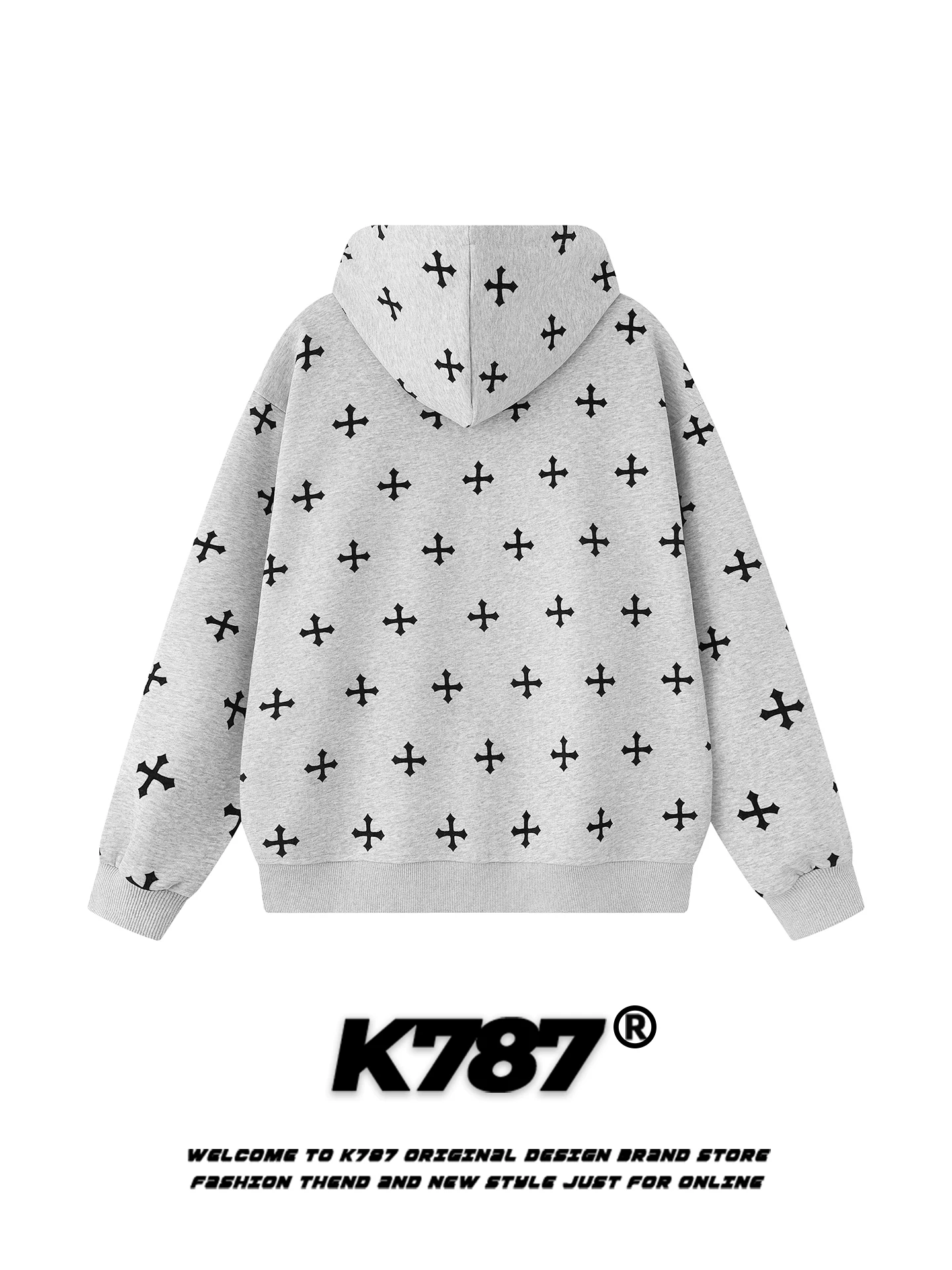 Áo hoodie in họa tiết toàn thân phong cách retro Mỹ K787 dành cho nam và nữ, kiểu dáng rộng rãi, phong cách gothic, thời trang, áo khoác cặp đôi thương hiệu.