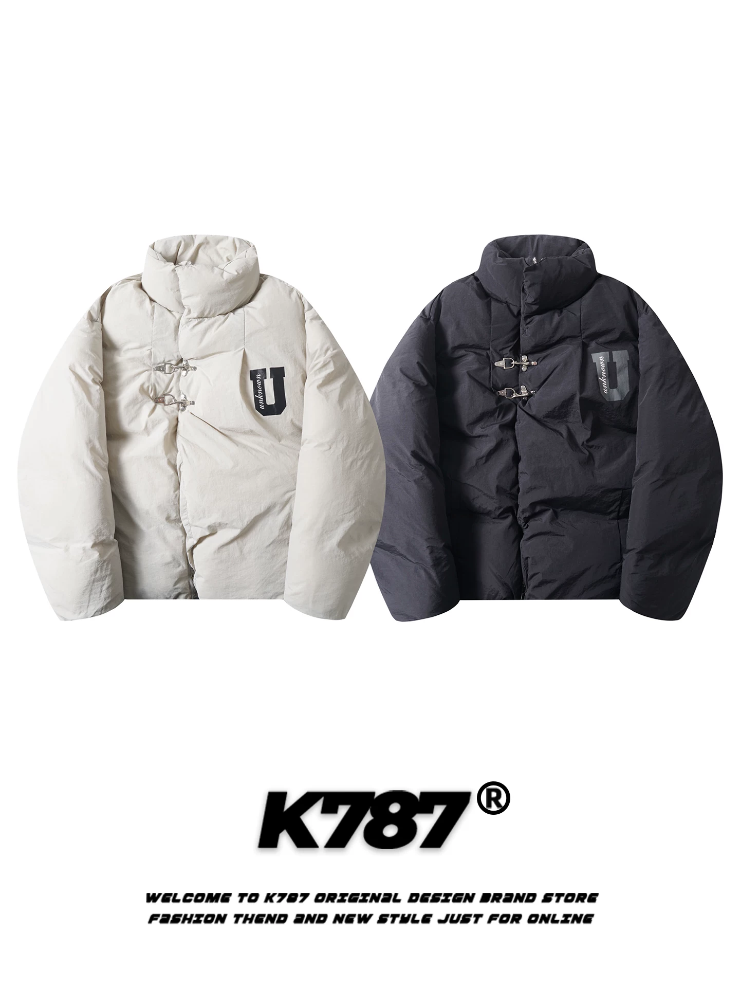 Áo khoác cotton dáng đứng cổ trụ kiểu dáng đường phố Mỹ K787, chất liệu cotton, unisex, thời trang, thương hiệu nổi tiếng, ấm áp, dáng rộng, áo khoác đôi mùa đông
