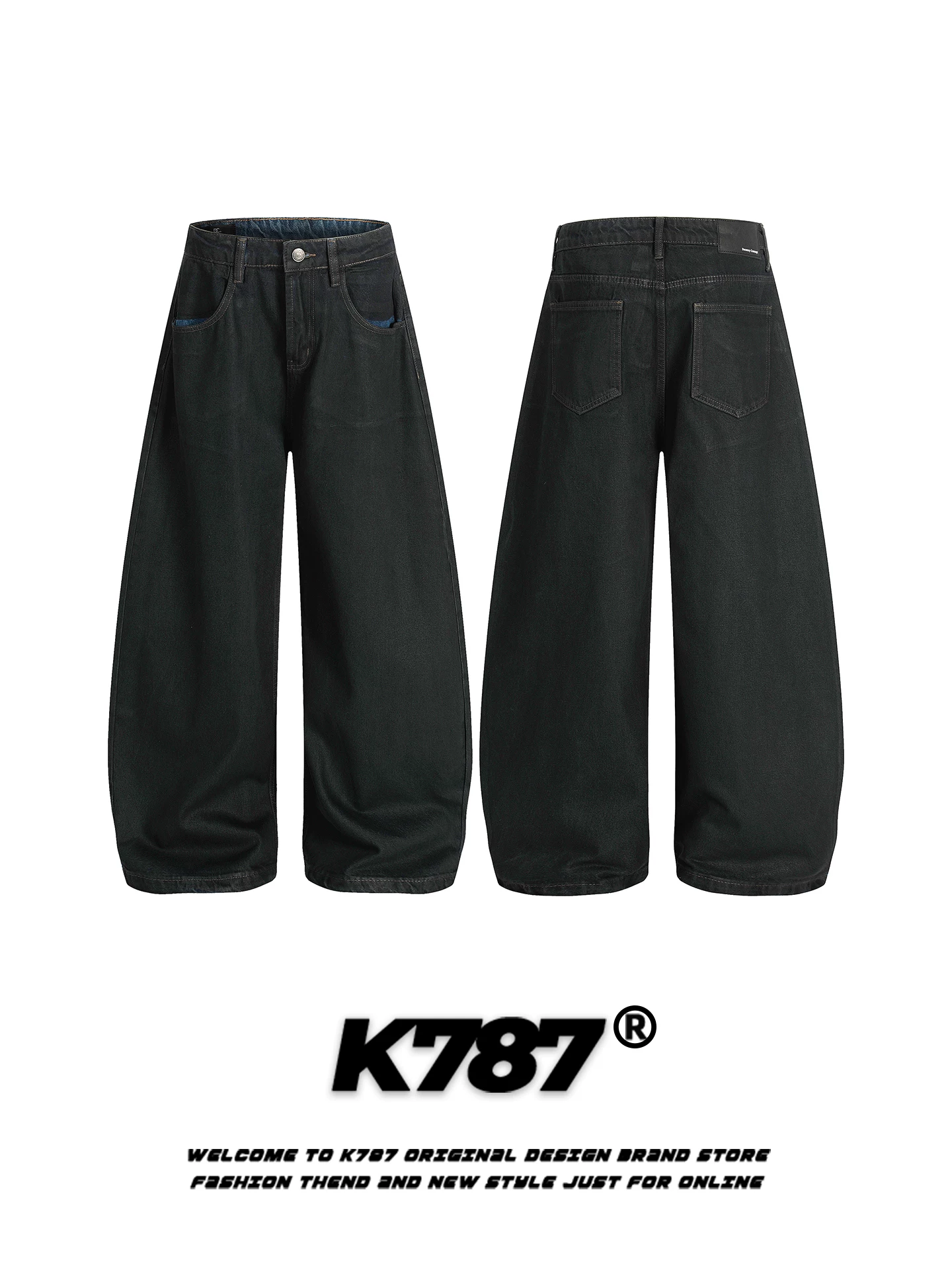 Quần jeans kiểu Mỹ cổ điển K787, dáng rộng thùng thình, xu hướng thời trang, dài chấm đất, dành cho nam và nữ