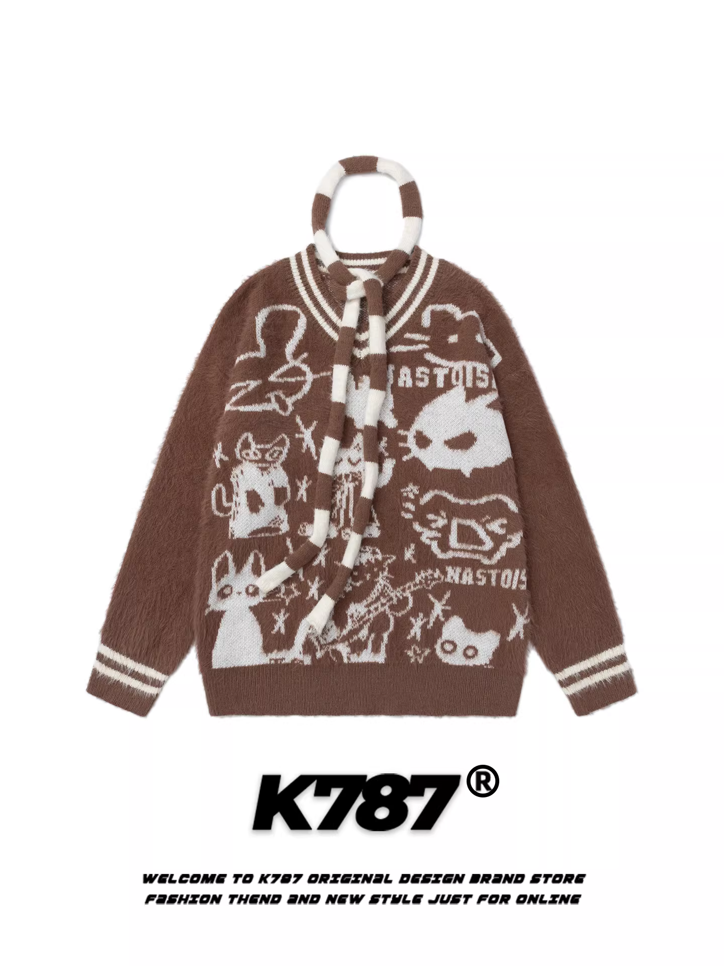 Áo len cổ chữ V kiểu Mỹ cổ điển K787 dành cho nữ, áo len dáng rộng phong cách Yabi, kiểu dáng suông, tôn dáng, giữ ấm cổ cho mùa thu.