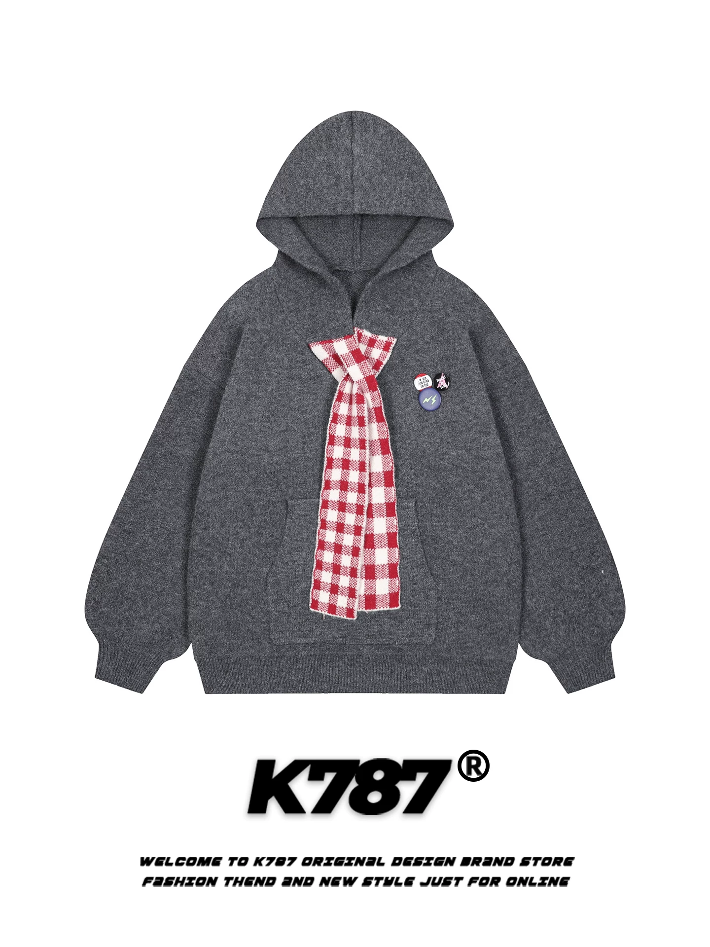 Áo khoác hoodie nữ kiểu Mỹ K787, chất liệu vải ca rô phối màu, dáng rộng, phong cách học sinh, thích hợp cho mùa thu đông.