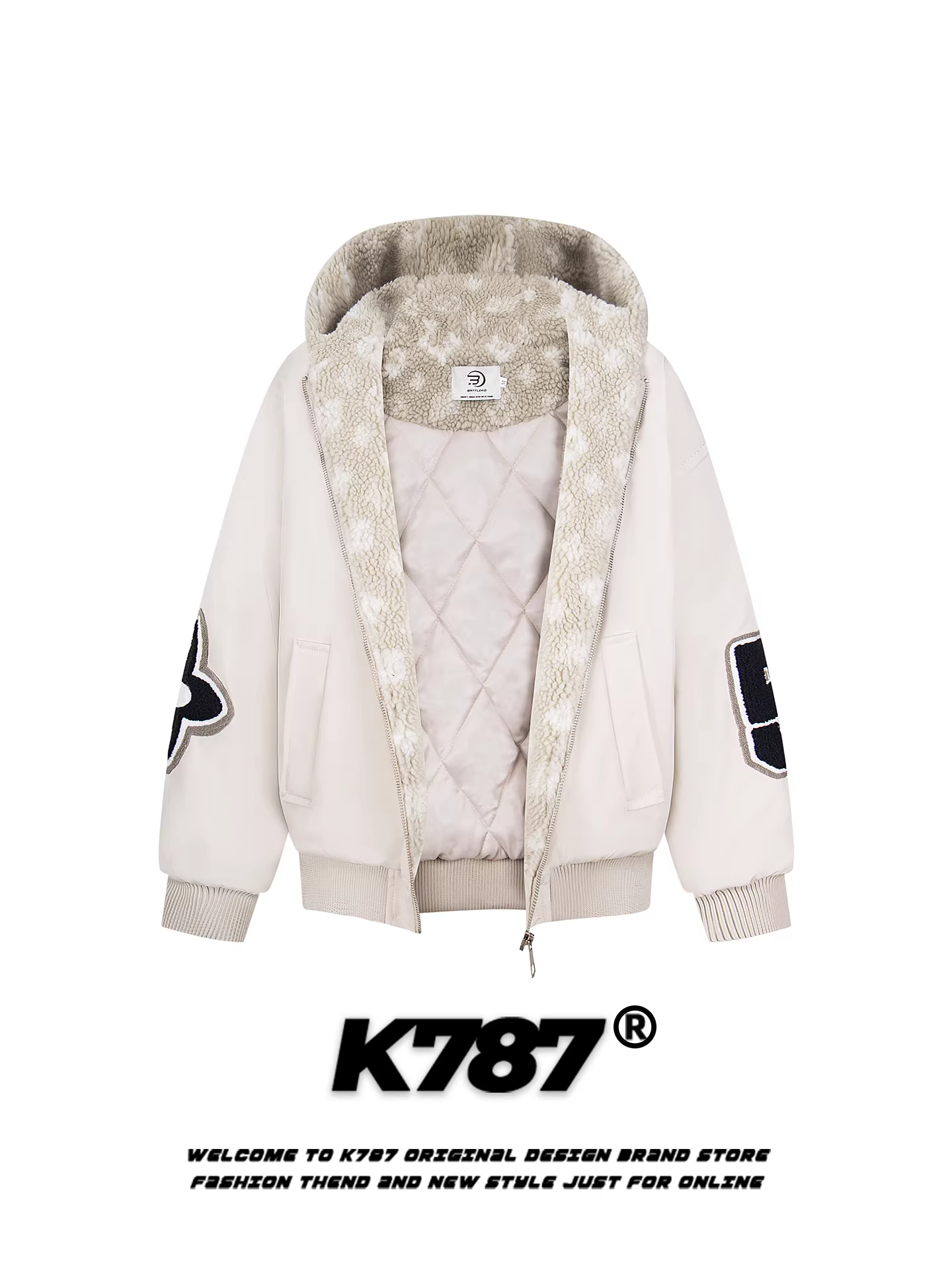 K787 Áo khoác cotton có mũ trùm đầu thêu nhung theo xu hướng quốc gia cổ điển của Mỹ dành cho nam và nữ, áo khoác cotton mùa đông rộng rãi, dày dặn, ấm áp.