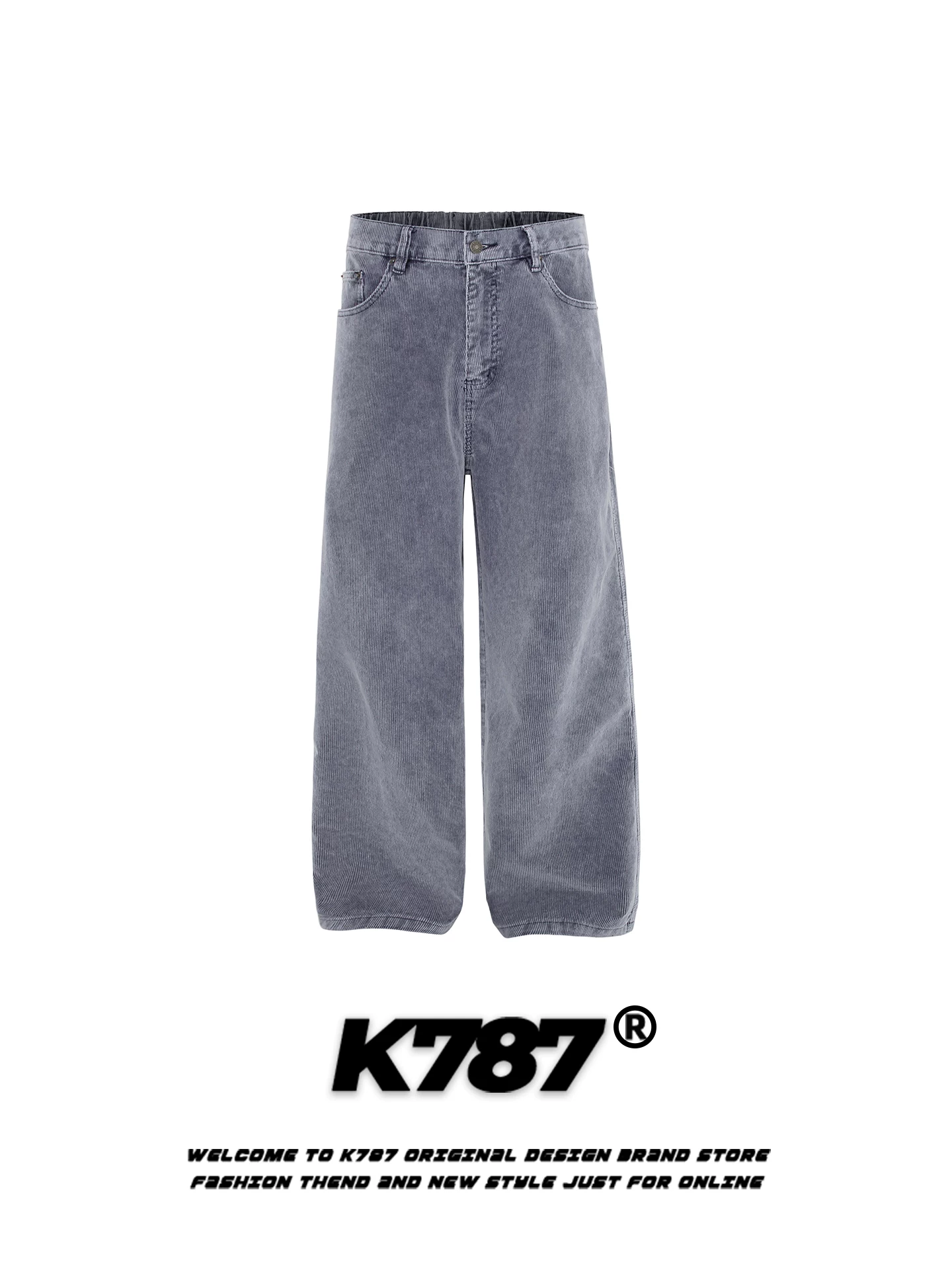 Quần âu kiểu Mỹ cổ điển K787 chất liệu corduroy, thiết kế rách cá tính, dành cho nam và nữ, dáng rộng, phong cách tiền đại lý, đường phố, ống thẳng, ống rộng.