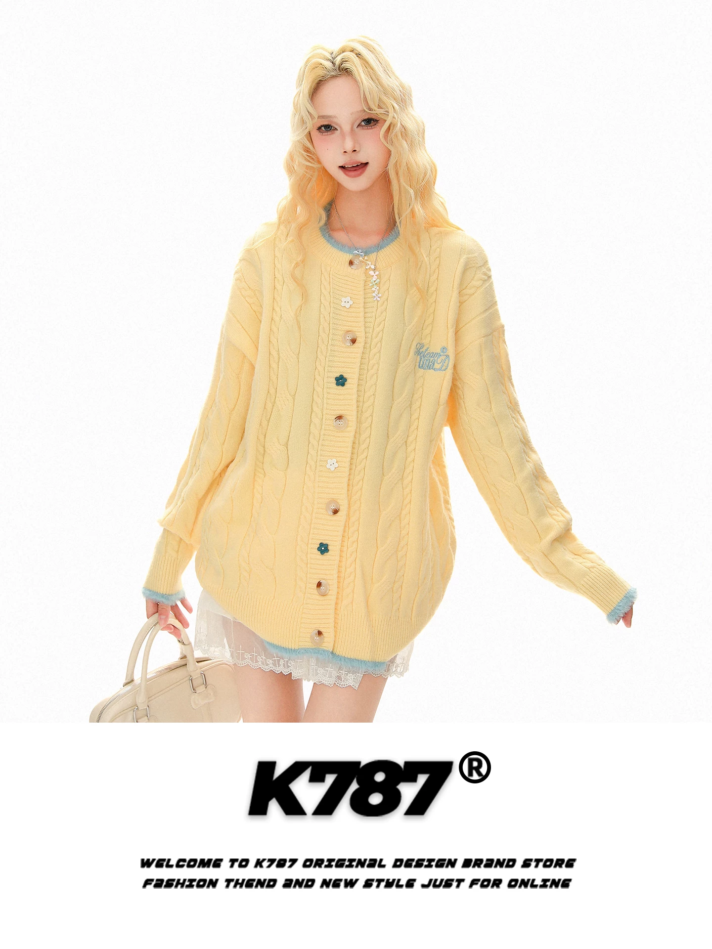 Áo cardigan dệt kim phong cách Nhật Bản giản dị, ngọt ngào, dịu dàng K787 dành cho nữ, áo khoác len dáng rộng cổ điển màu sữa có khuy hình sao