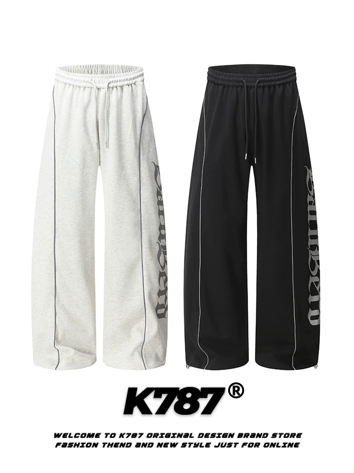 Quần thể thao unisex K787 phong cách đường phố Mỹ, in chữ, cạp cao, kiểu dáng jazz hip-hop, dây rút, ống thẳng