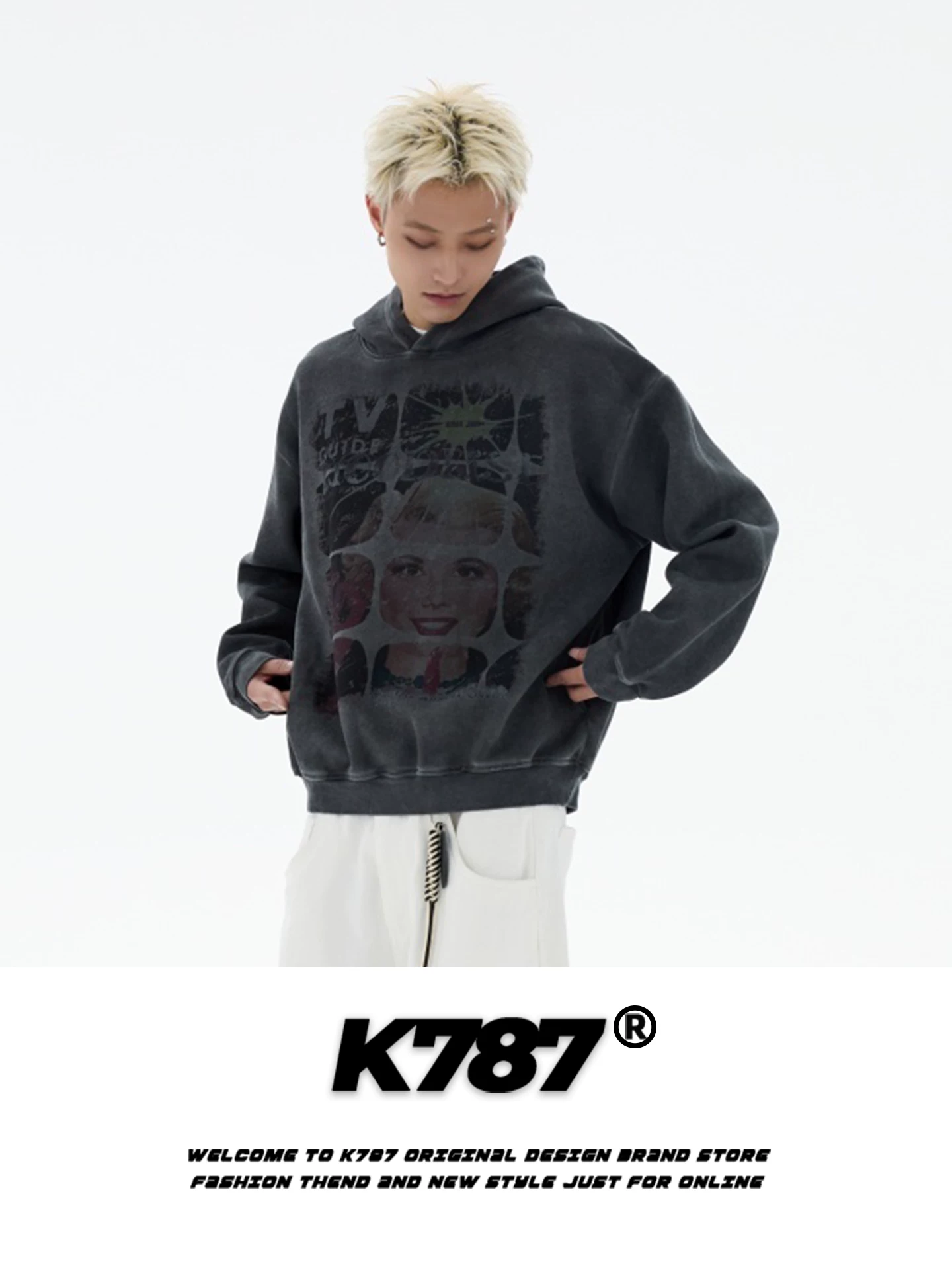 Áo hoodie in họa tiết cổ điển Mỹ K787, kiểu dáng unisex, rộng rãi, thoải mái, hợp thời trang, áo khoác cặp đôi.