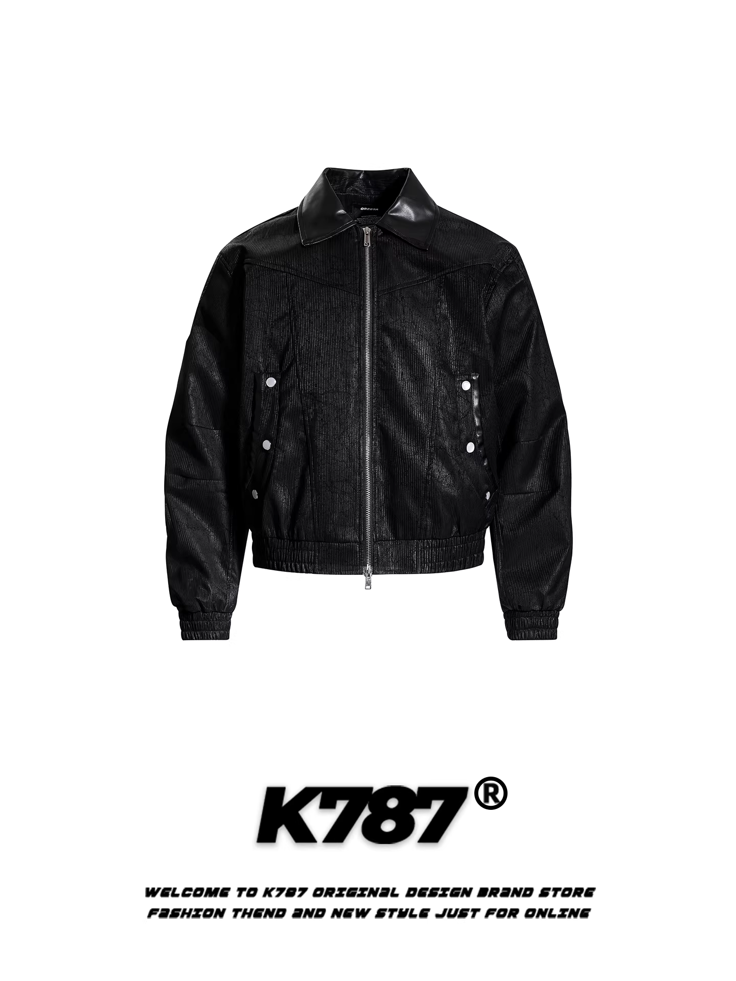 Áo khoác da PU phối màu kiểu Mỹ cổ điển K787, unisex, phong cách đường phố, áo khoác biker cá tính, áo đôi thời thượng