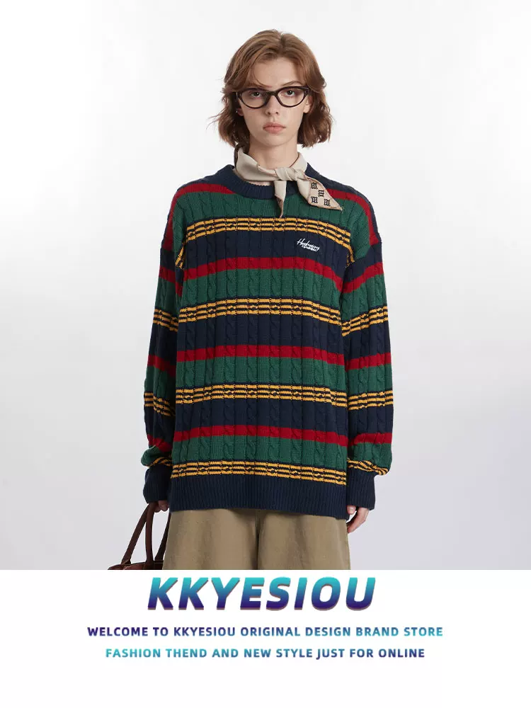 Áo len dệt kim phong cách retro Mỹ, kiểu preppy, dành cho nam và nữ, mùa thu đông 2024, đa năng, thích hợp đi làm, áo đôi.