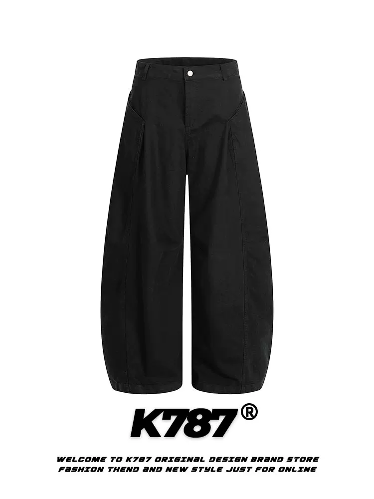 Quần jeans dáng scimitar xếp ly kiểu Mỹ cổ điển K787 dành cho nam và nữ, cạp cao, dáng rộng, thoải mái.