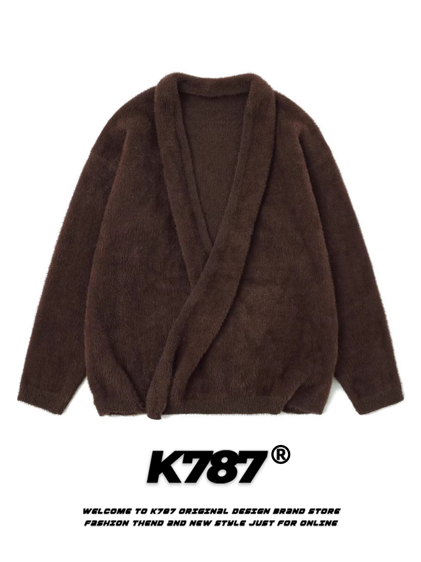 Áo len cardigan dáng rộng phong cách retro Mỹ K787 dành cho nam và nữ, kiểu dáng rộng rãi và thoải mái, áo khoác dệt kim màu trơn đơn giản.