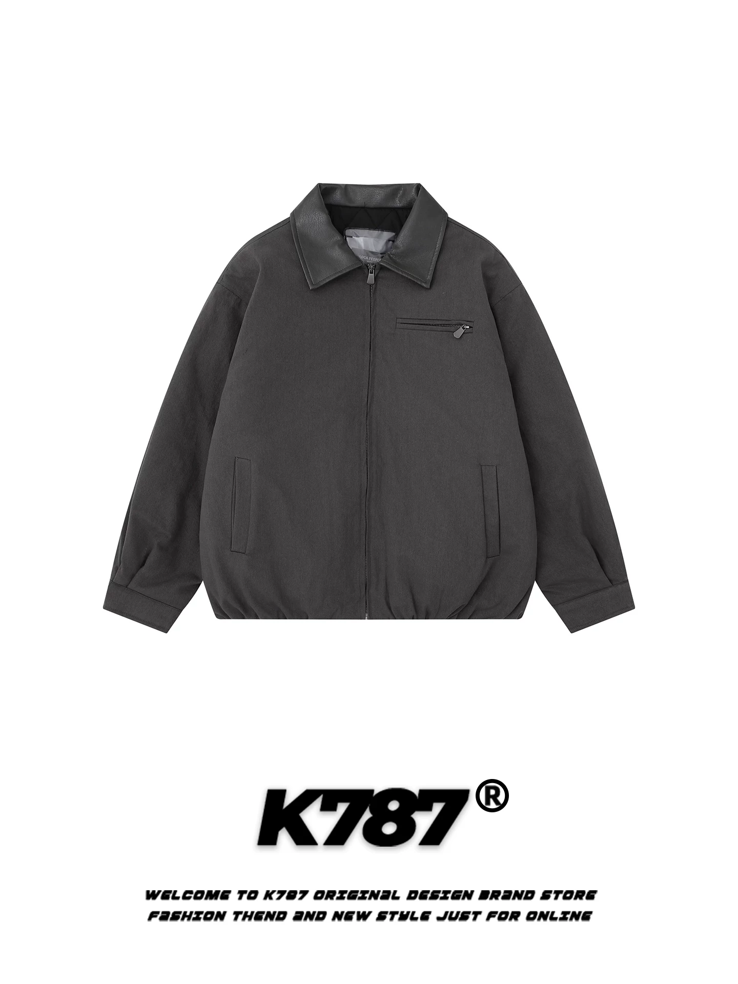 Áo khoác cotton có cổ bằng da PU kiểu cổ điển Mỹ K787 dành cho nam và nữ, áo khoác cotton ấm áp, dáng rộng, phong cách giản dị, hợp thời trang dành cho cặp đôi.