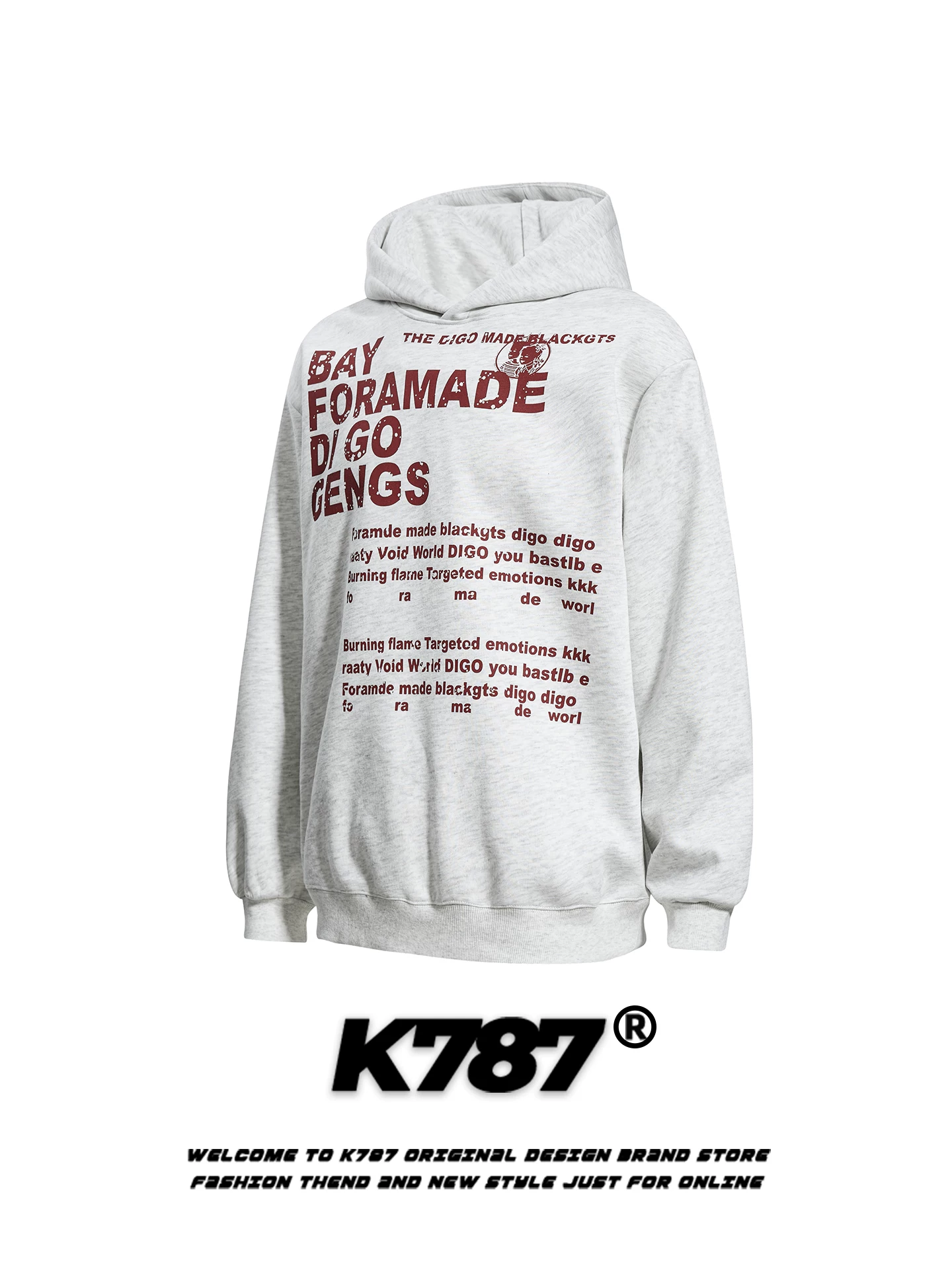 Áo hoodie có mũ trùm đầu kiểu retro Mỹ K787 dành cho nam và nữ có in chữ, áo khoác hoodie dáng rộng xu hướng quốc gia