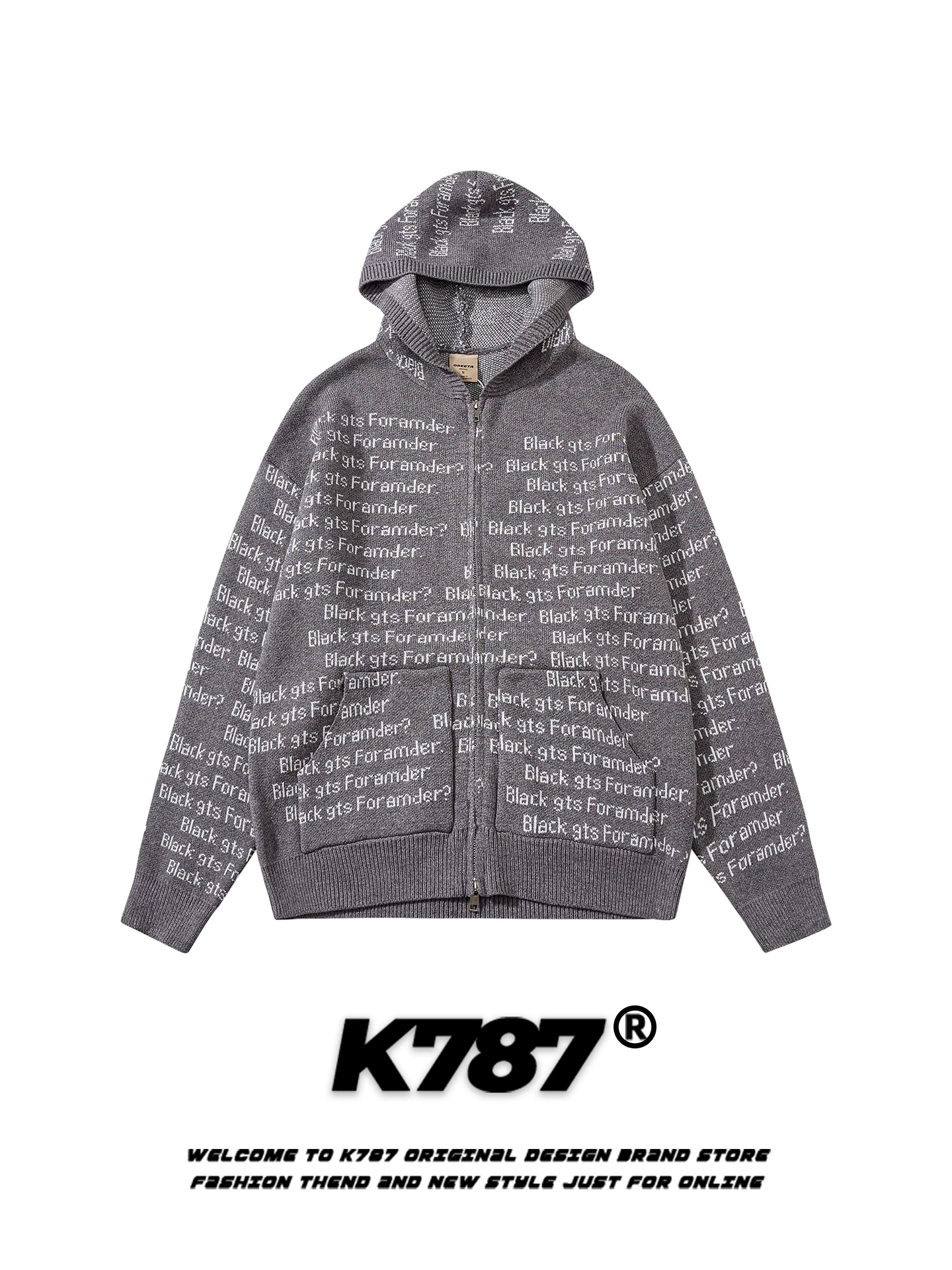 Áo khoác cardigan len dệt jacquard in chữ toàn thân kiểu Mỹ cổ điển K787, unisex, dáng rộng, thời trang, thương hiệu, áo cặp