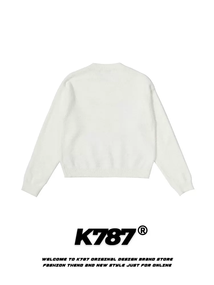 K787 Áo len dệt kim nhung hình thỏ và chó theo phong cách cổ điển của Mỹ dành cho nữ, áo len mohair phong cách lười biếng ngọt ngào dịu dàng dành cho nữ