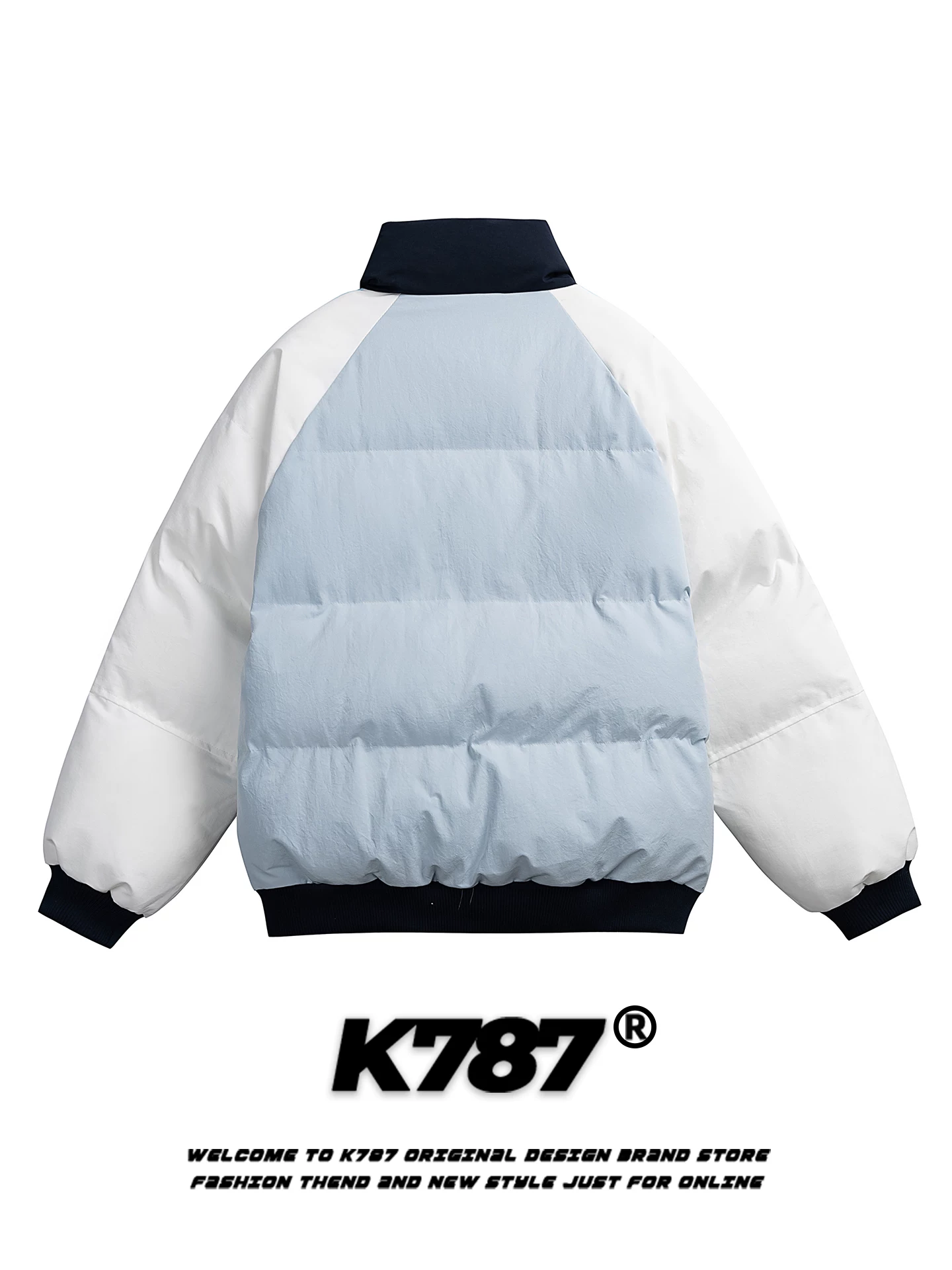 Áo khoác cotton cổ đứng phối màu thêu kỹ thuật số kiểu Mỹ cổ điển K787, unisex, phong cách năng động, ấm áp, dày dặn, mùa đông