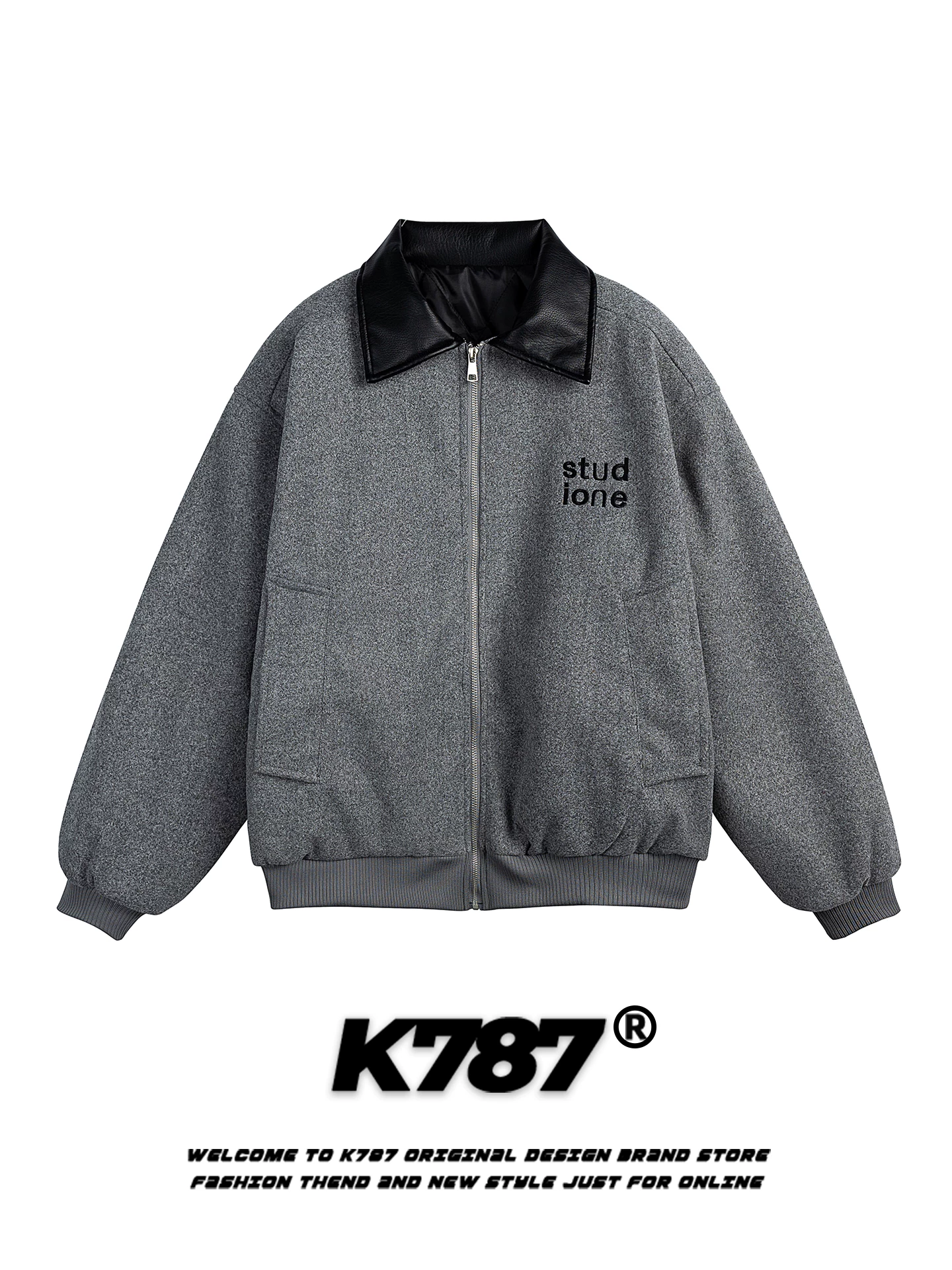 Áo khoác cotton thêu chữ cổ điển kiểu Mỹ K787 dành cho nam và nữ, thương hiệu thời thượng, dáng rộng, phối màu, áo khoác cotton mùa đông ấm áp và dày dặn.