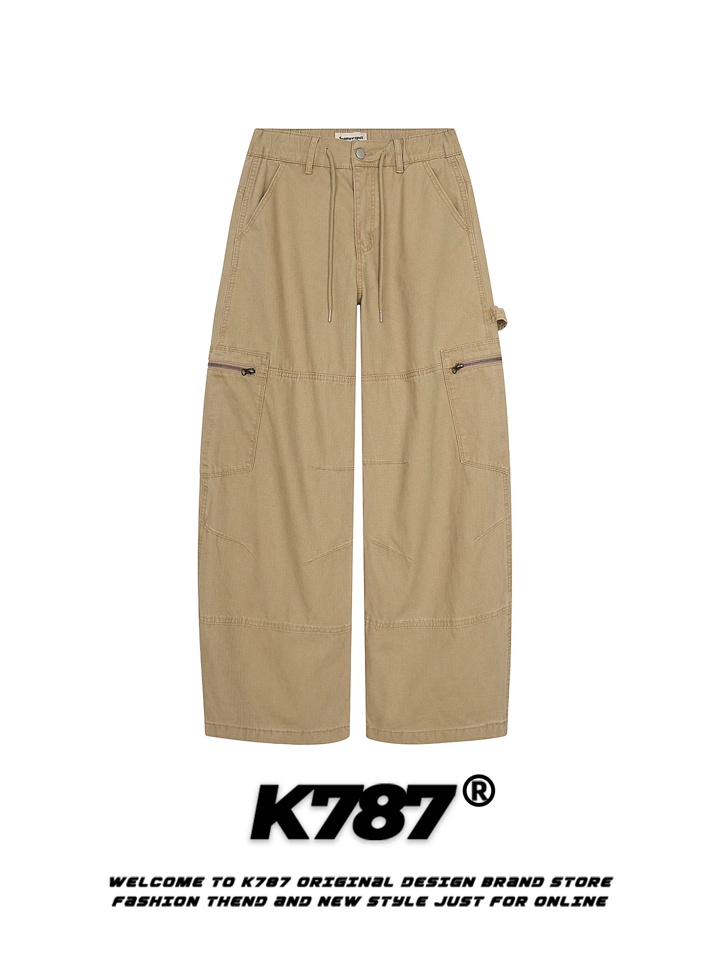 Quần cargo nhiều túi kiểu Mỹ cổ điển K787 dành cho nam và nữ, dáng rộng, cạp cao, dài chấm đất, phong cách đường phố, ống thẳng, ống rộng