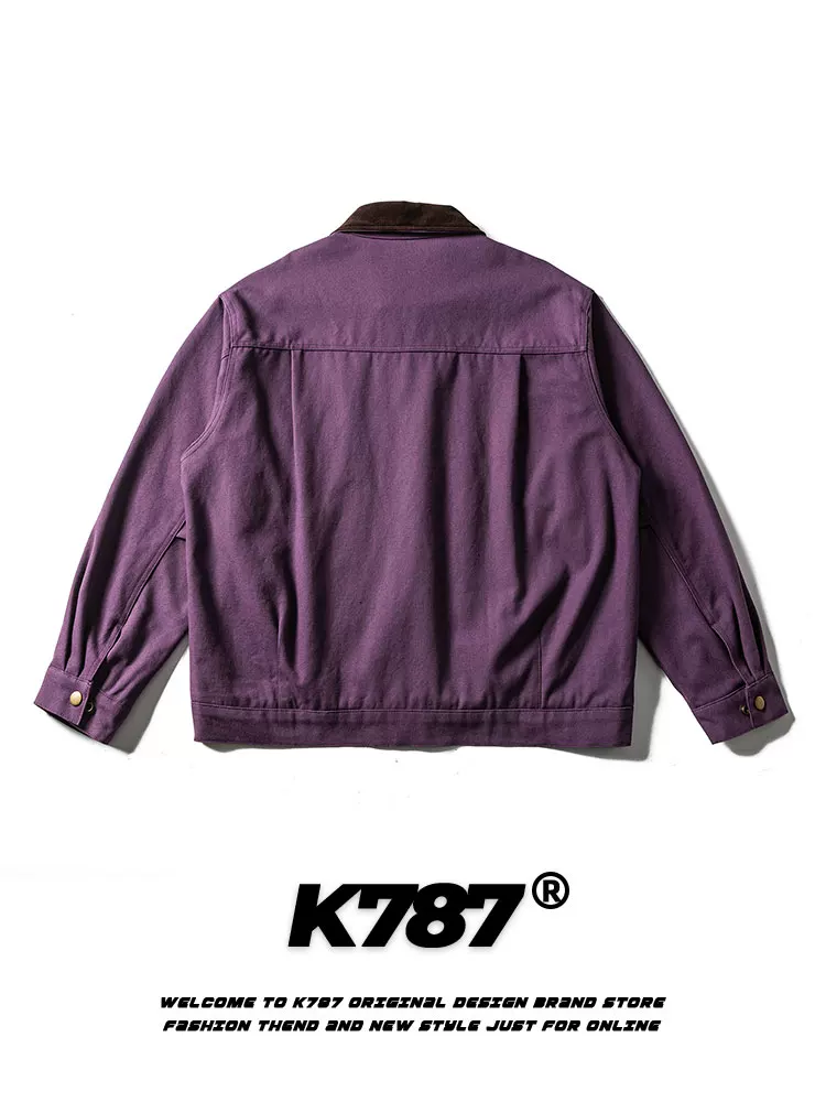 Áo khoác kiểu dáng cổ điển Mỹ K787, phối màu theo phong cách nhà kho, unisex, thời thượng, thương hiệu cleanfit, nhiều túi, kiểu áo khoác công nhân.