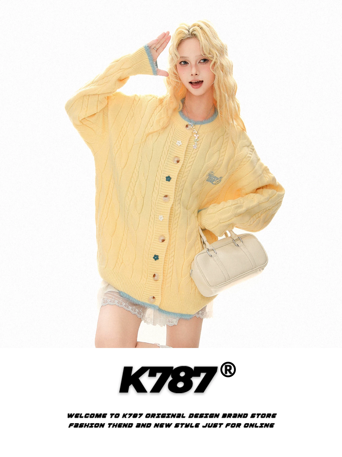 Áo cardigan dệt kim phong cách Nhật Bản giản dị, ngọt ngào, dịu dàng K787 dành cho nữ, áo khoác len dáng rộng cổ điển màu sữa có khuy hình sao