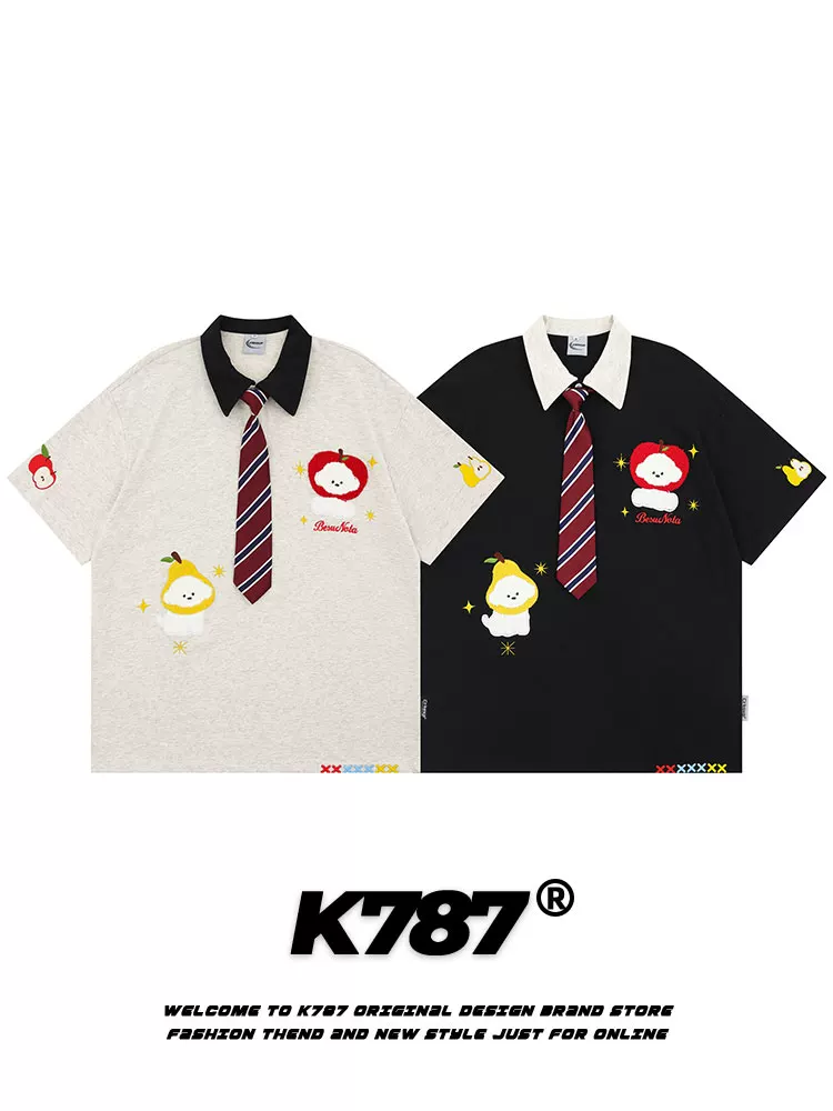 K787 Áo sơ mi ngắn tay phong cách đại học Mỹ theo chủ đề đường phố Apple vui nhộn dành cho chó unisex áo cardigan cổ điển nửa tay mùa hè
