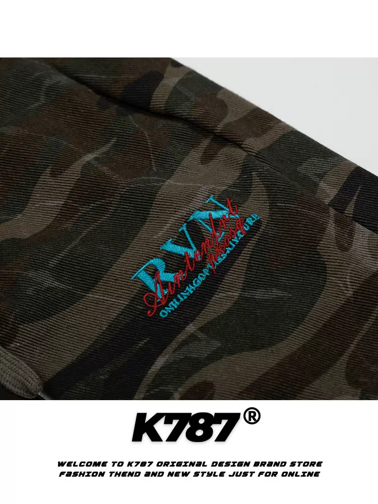 Quần kaki dáng rộng phong cách retro Mỹ K787, họa tiết rằn ri, unisex, đa năng, phong cách đường phố, hip-hop, cạp cao, dáng thẳng